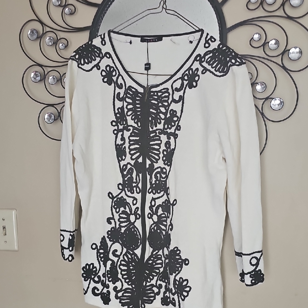 Cyrus Black and White Embroidered Blouse